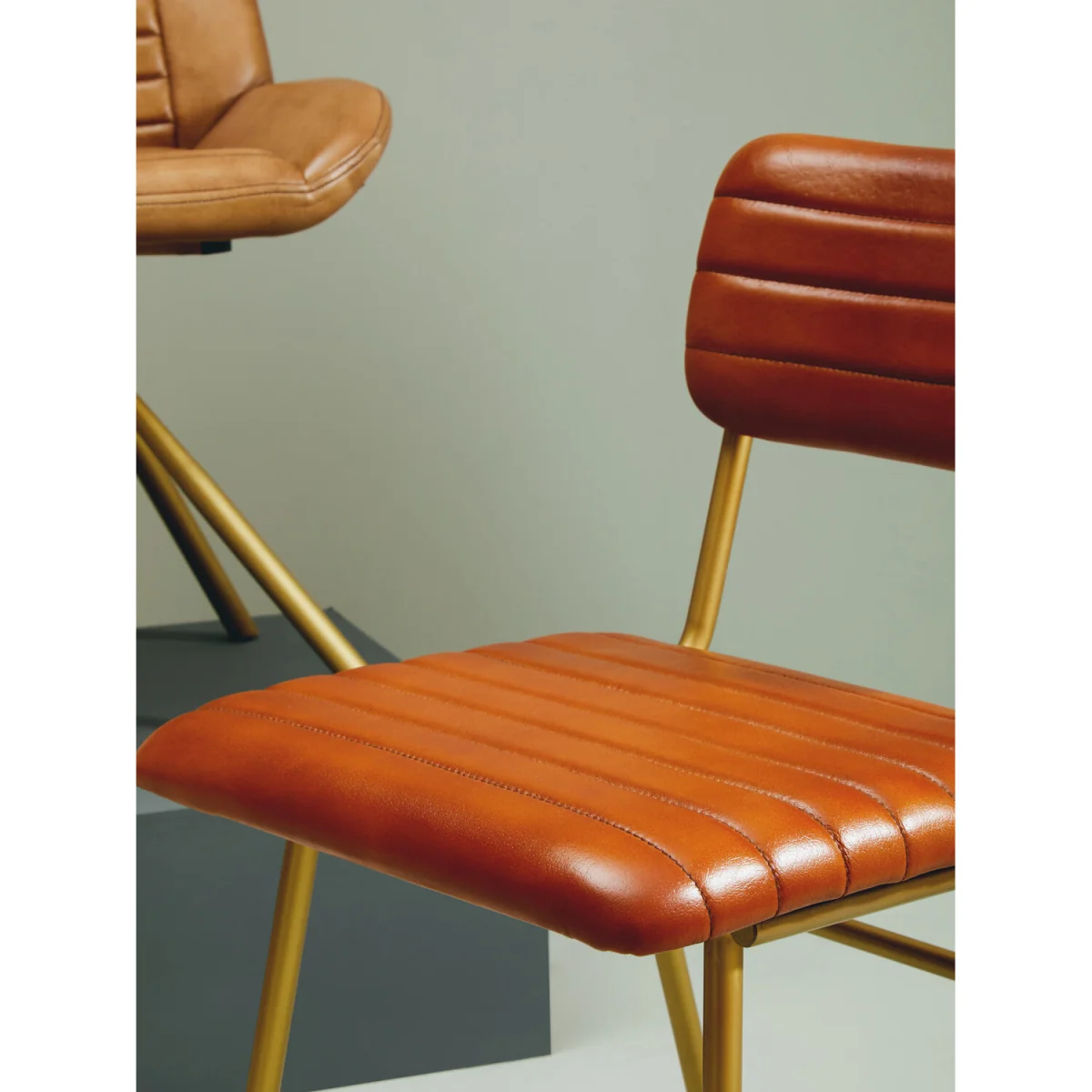 Buffalo Tan Leather Dining Chair With Gold Finish Frame - Gold, Brown – image 4