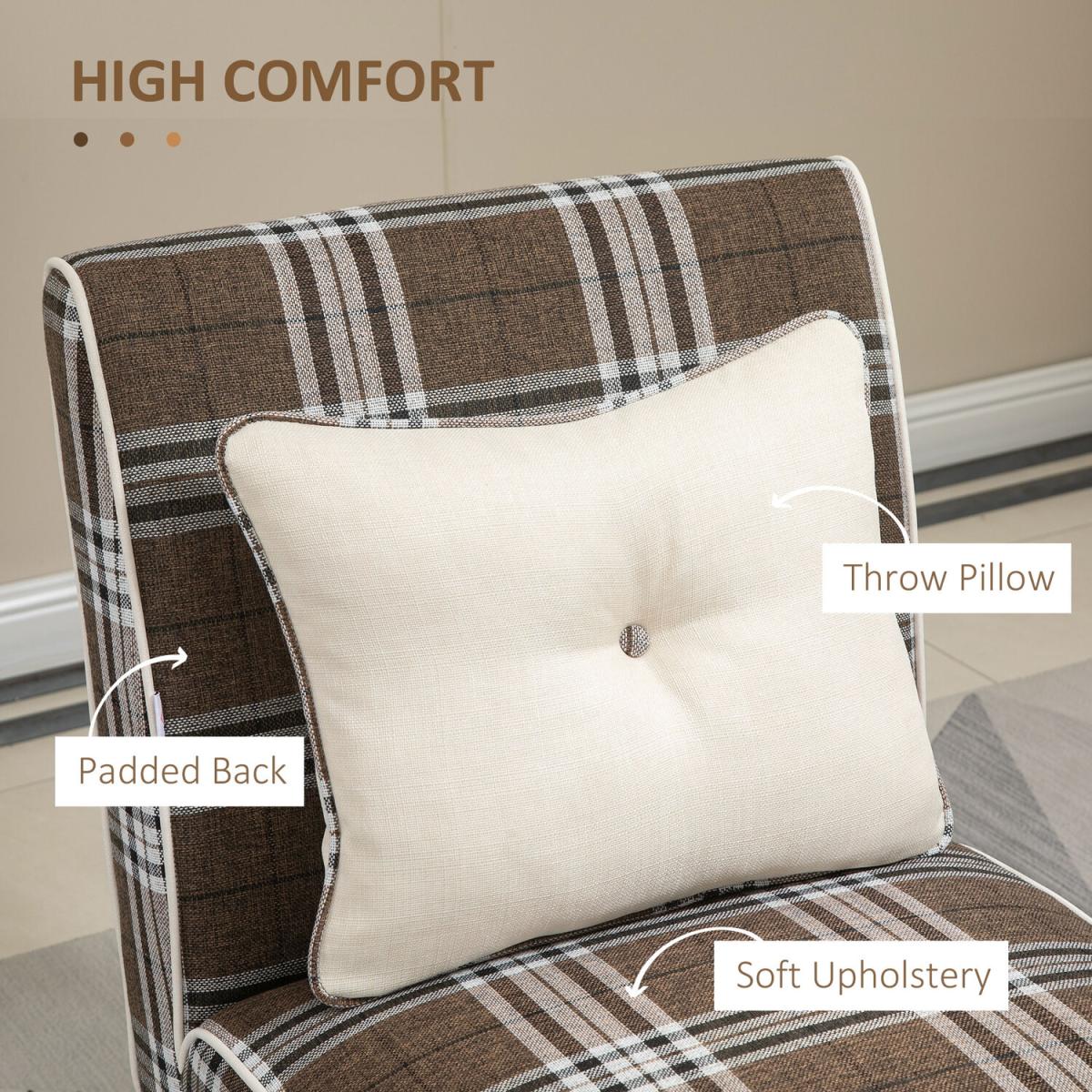 Modern Upholstered Dining Chair, Linen-Touch Fabric Comfy Chair - Brown – image 3