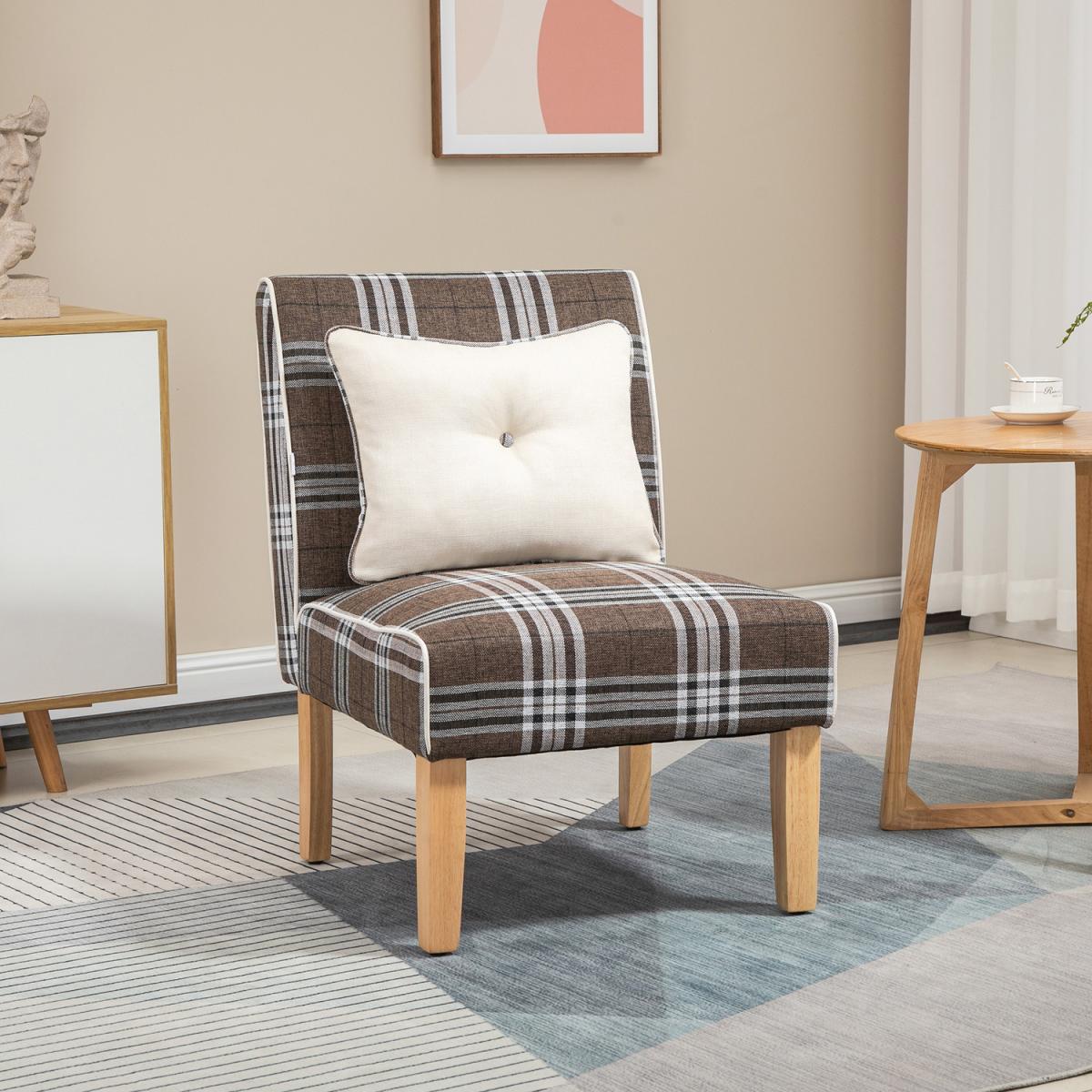 Modern Upholstered Dining Chair, Linen-Touch Fabric Comfy Chair - Brown – image 1