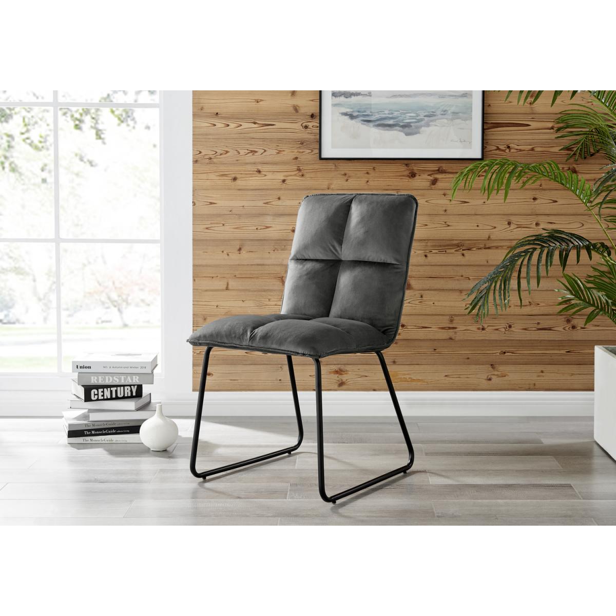 2x Menen Fabric Black Leg Dining Chairs - Dark Grey – image 2