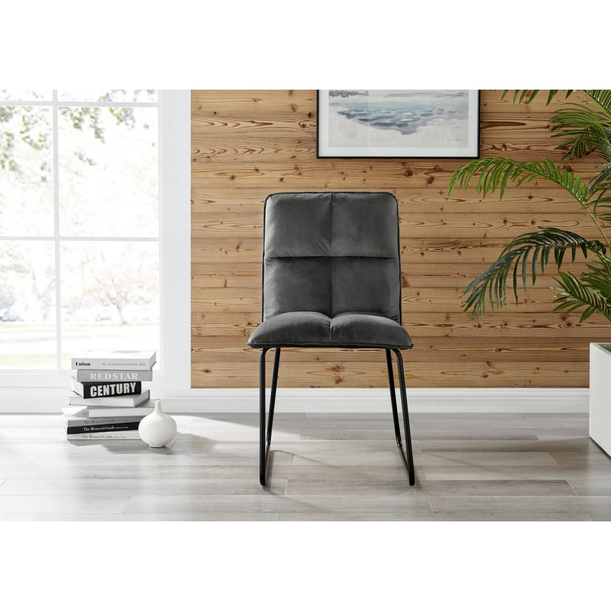 2x Menen Fabric Black Leg Dining Chairs - Dark Grey – image 6