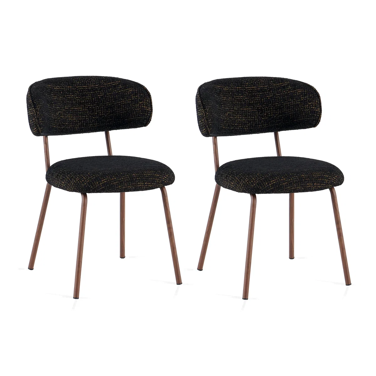 Linen Fabric Mid-Century Dining Chairs with Handle - Black
