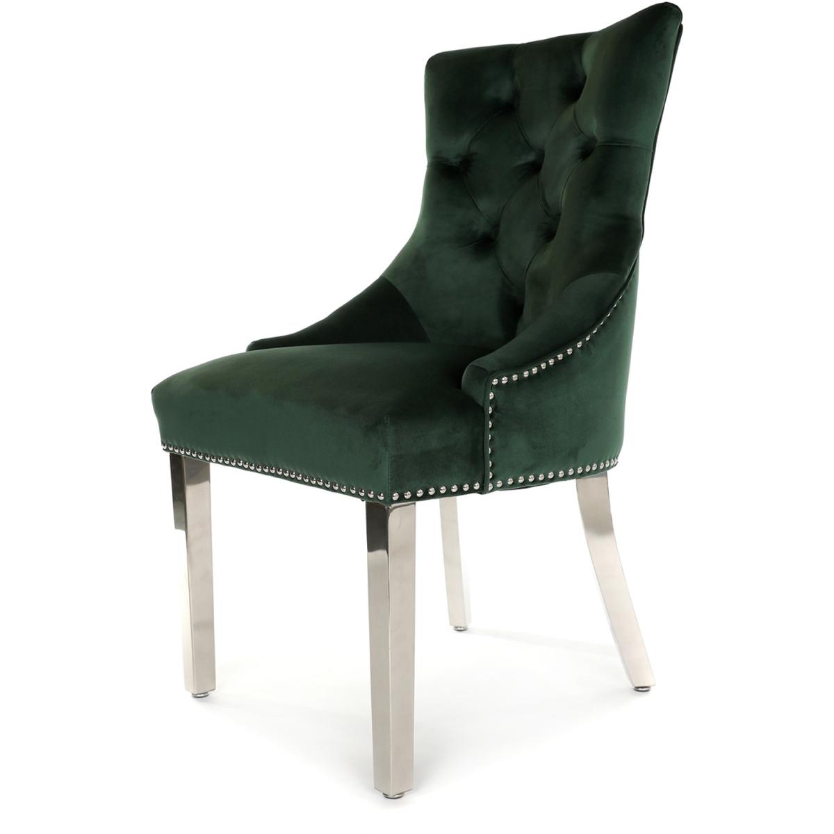 Green Velvet Clio Dining Chair With Ring Knocker  - Green – image 2