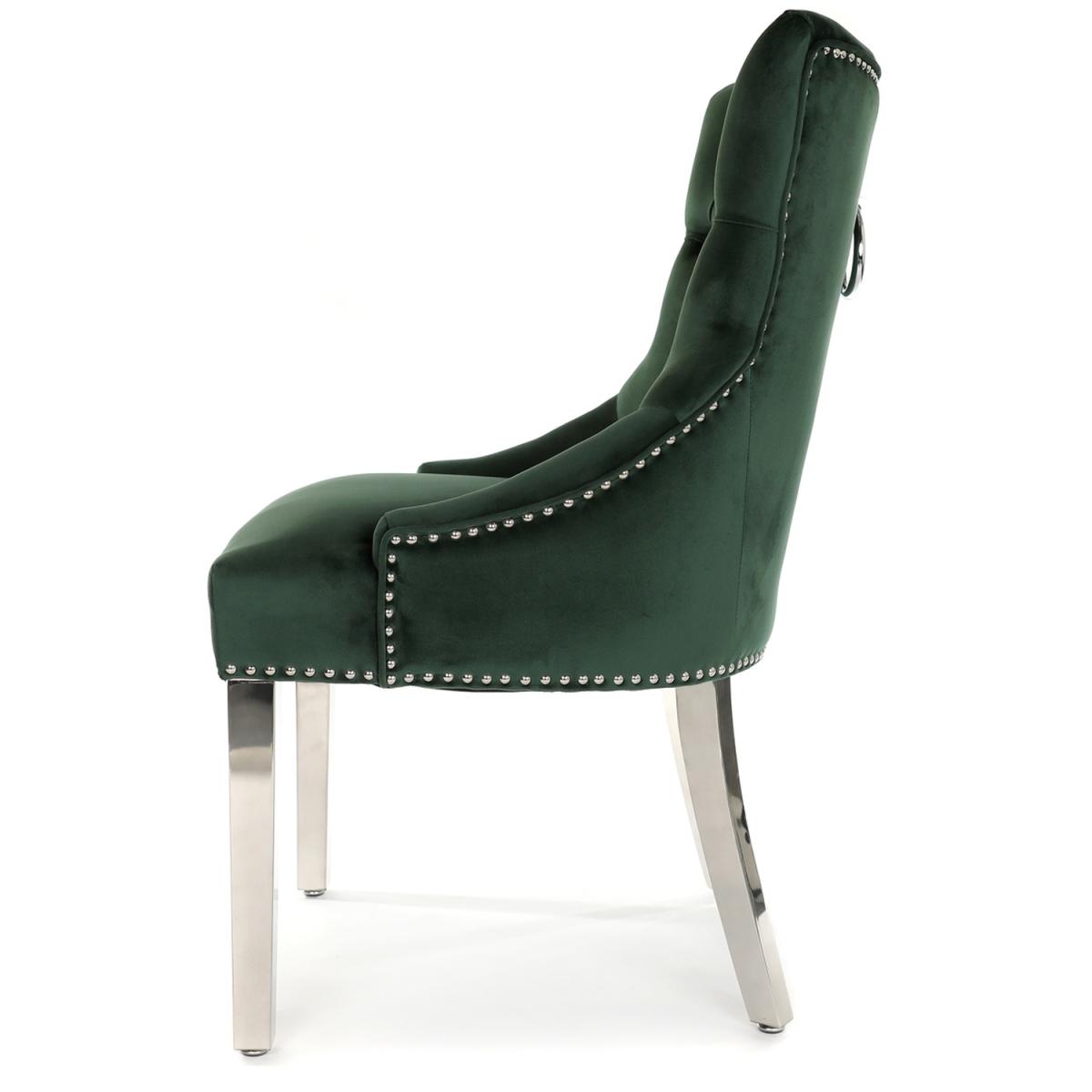 Green Velvet Clio Dining Chair With Ring Knocker  - Green – image 3
