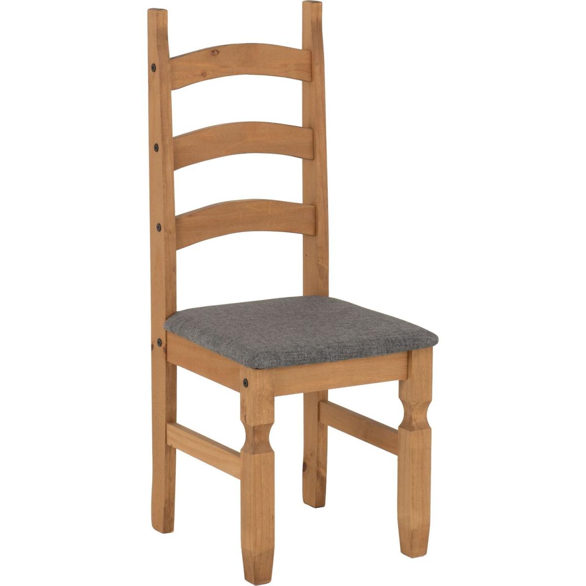 Corona Dining Chair Grey Fabric Seat Pad - Distressed waxed pine with grey seat pads – image 6
