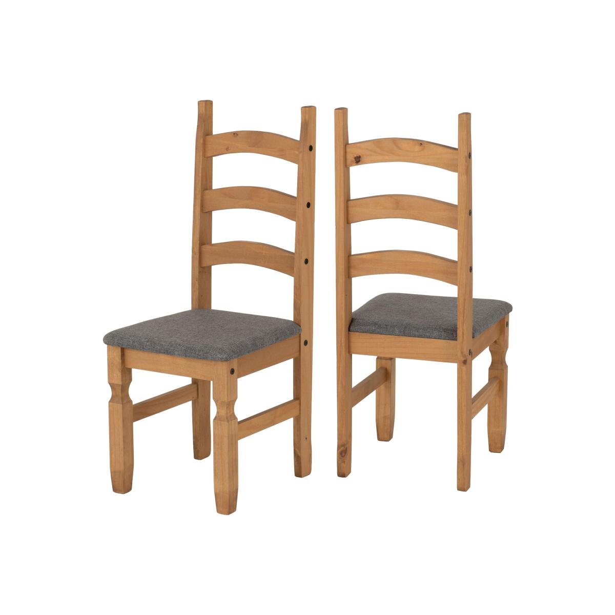 Corona Dining Chair Grey Fabric Seat Pad - Distressed waxed pine with grey seat pads – image 1