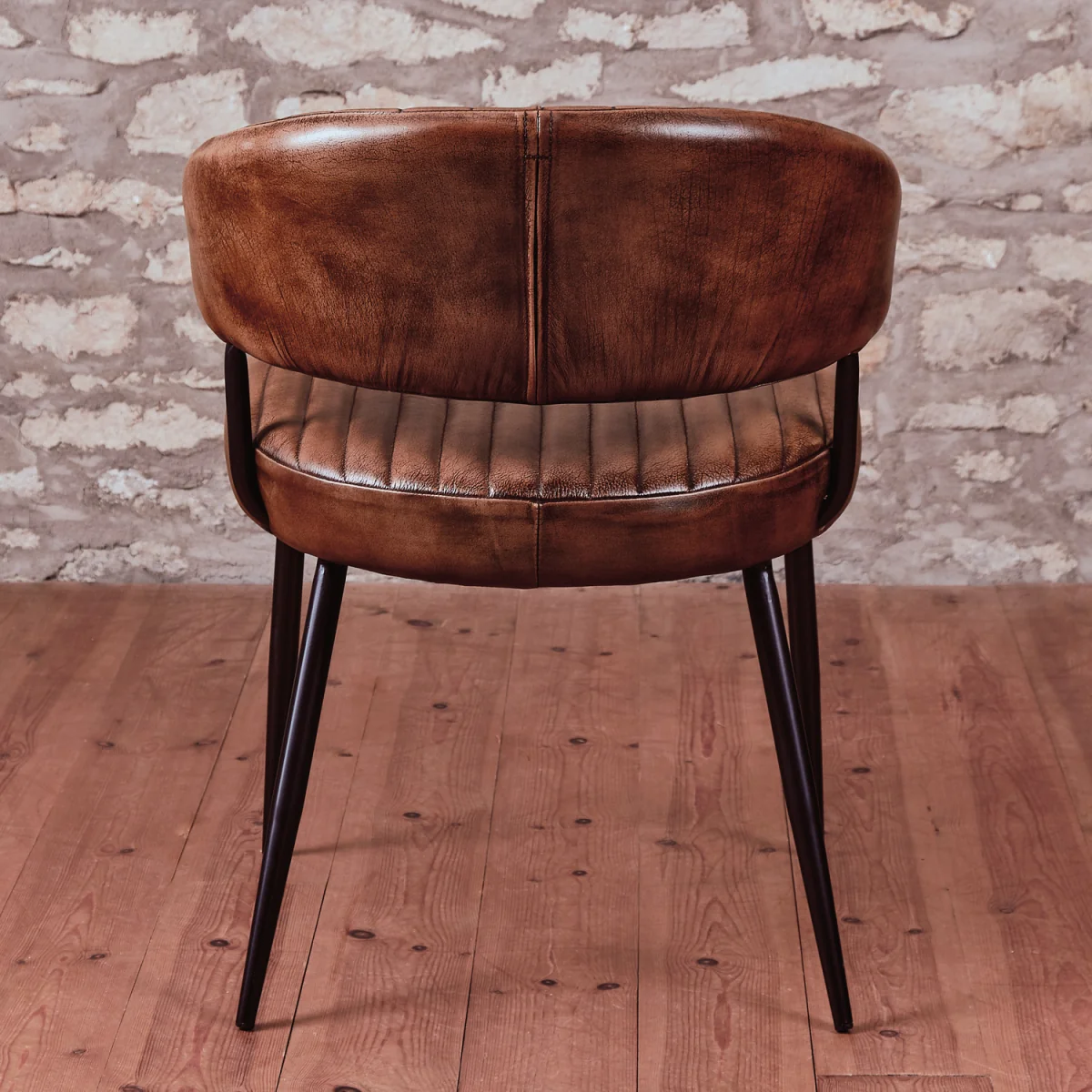 Tan Brown Genuine Real Hide Leather Dining Kitchen Chair Fully Assembled Industrial Vintage Tub - Black – image 4