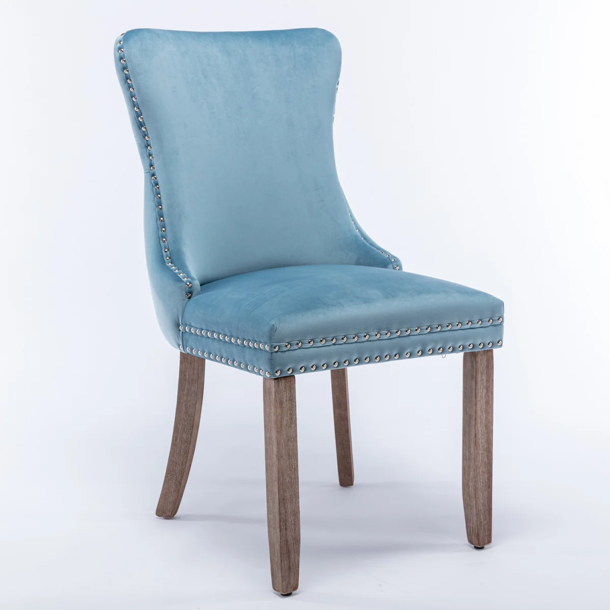 Set of 6 Sierra Wing Back Velvet Tufted Dining Chairs with Oak Wood Legs - Light Blue – image 2