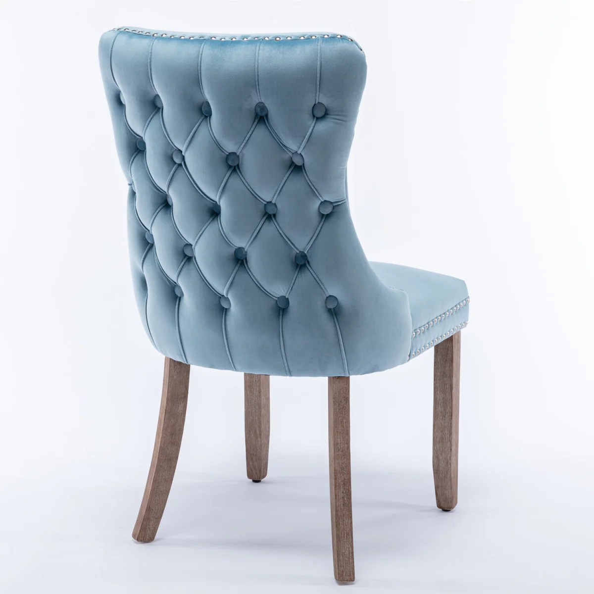 Set of 6 Sierra Wing Back Velvet Tufted Dining Chairs with Oak Wood Legs - Light Blue – image 5