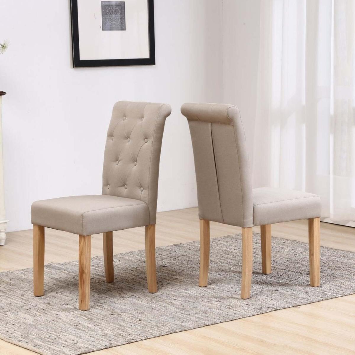 Neo Fabric High Button Back Roll Top Dining Chairs - Cream – image 3