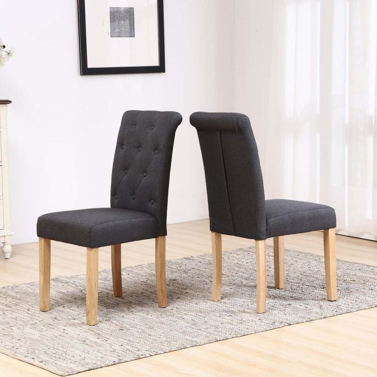 Neo Fabric High Button Back Roll Top Dining Chairs - Cream – image 4