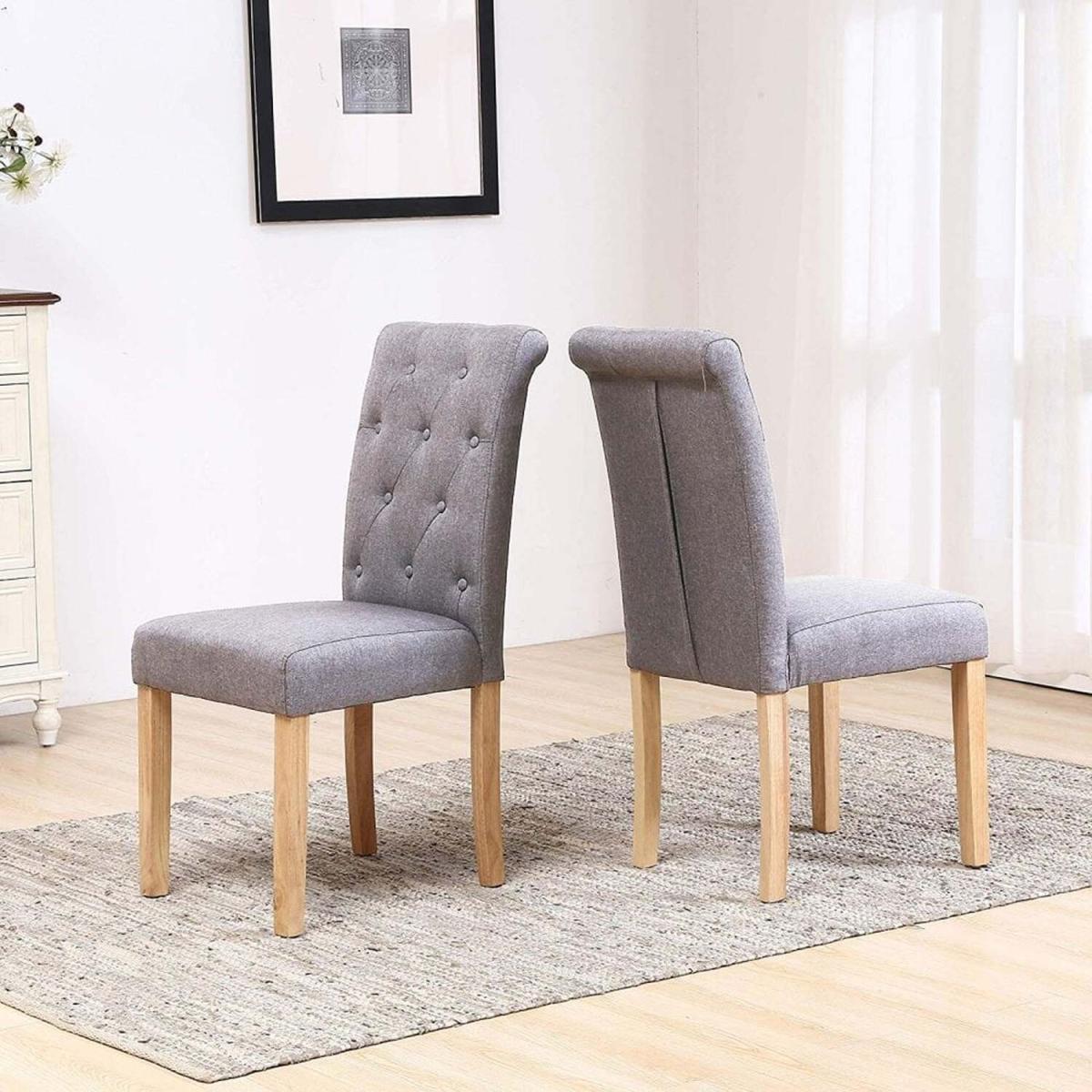 Neo Fabric High Button Back Roll Top Dining Chairs - Cream – image 5