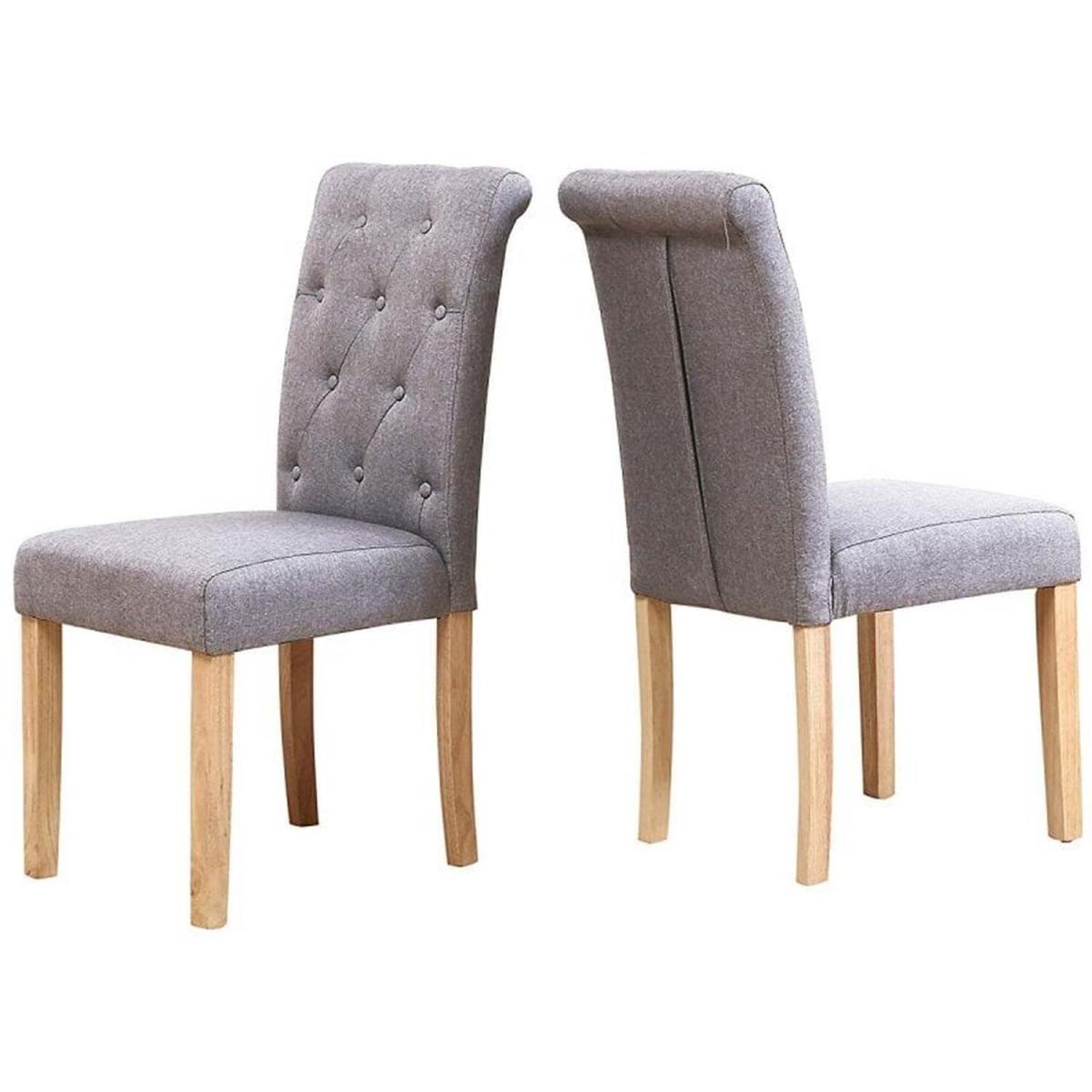 Neo Fabric High Button Back Roll Top Dining Chairs - Cream – image 7