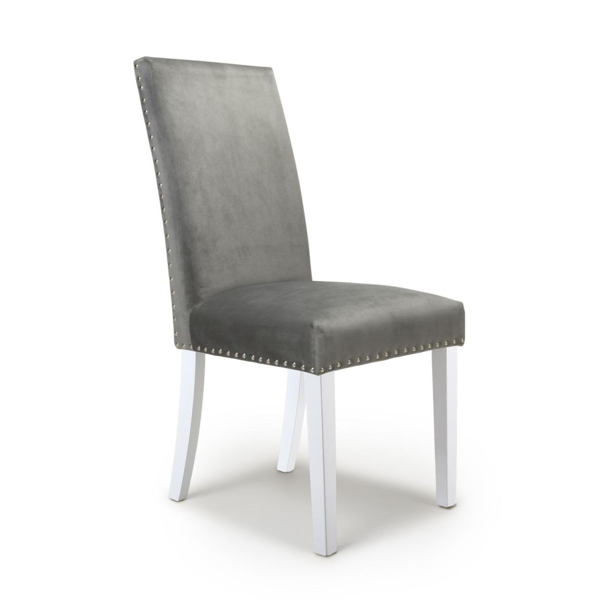 Pair Of Randall Stud Detail Brushed Velvet Grey Dining Chair - Polyester – image 2