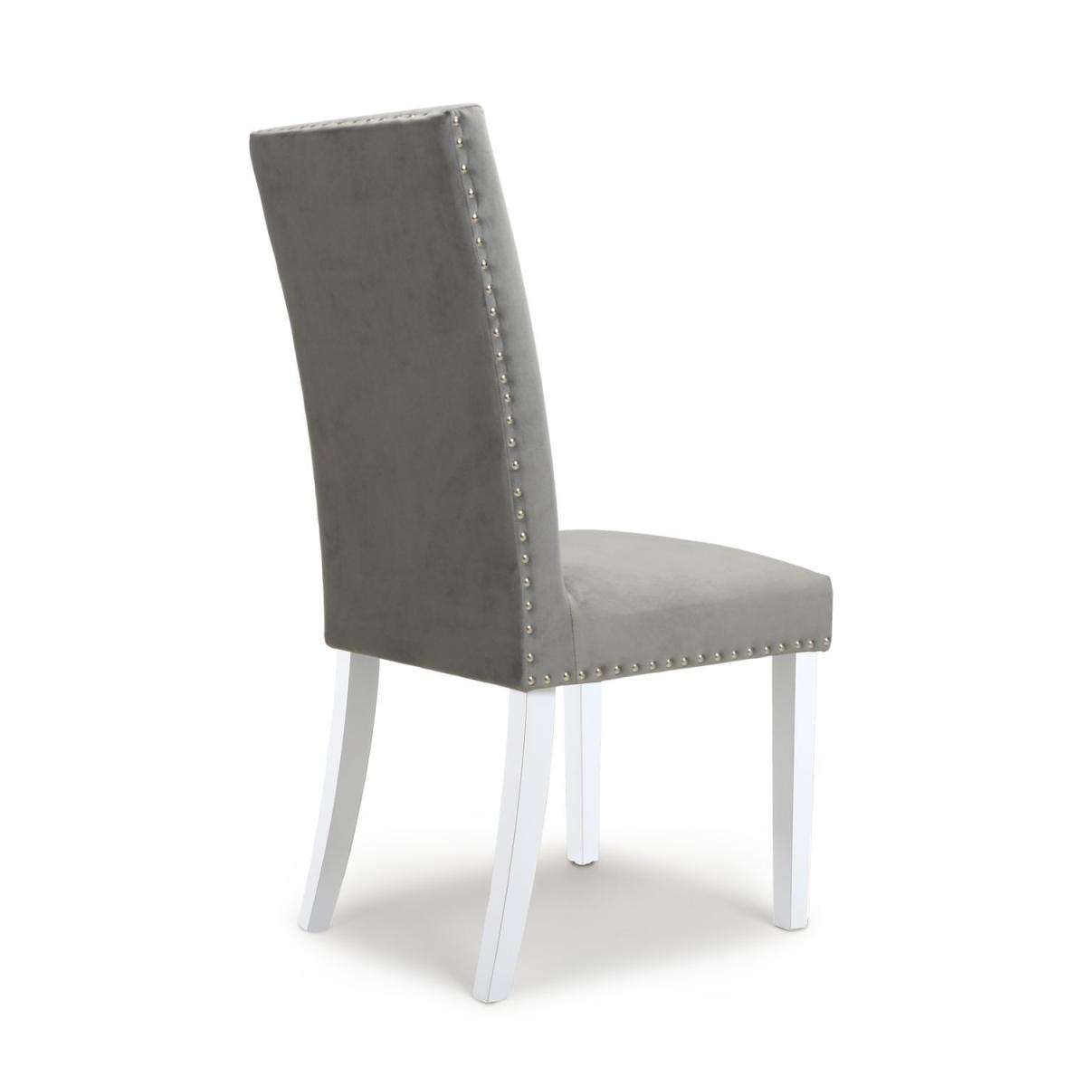 Pair Of Randall Stud Detail Brushed Velvet Grey Dining Chair - Polyester – image 3