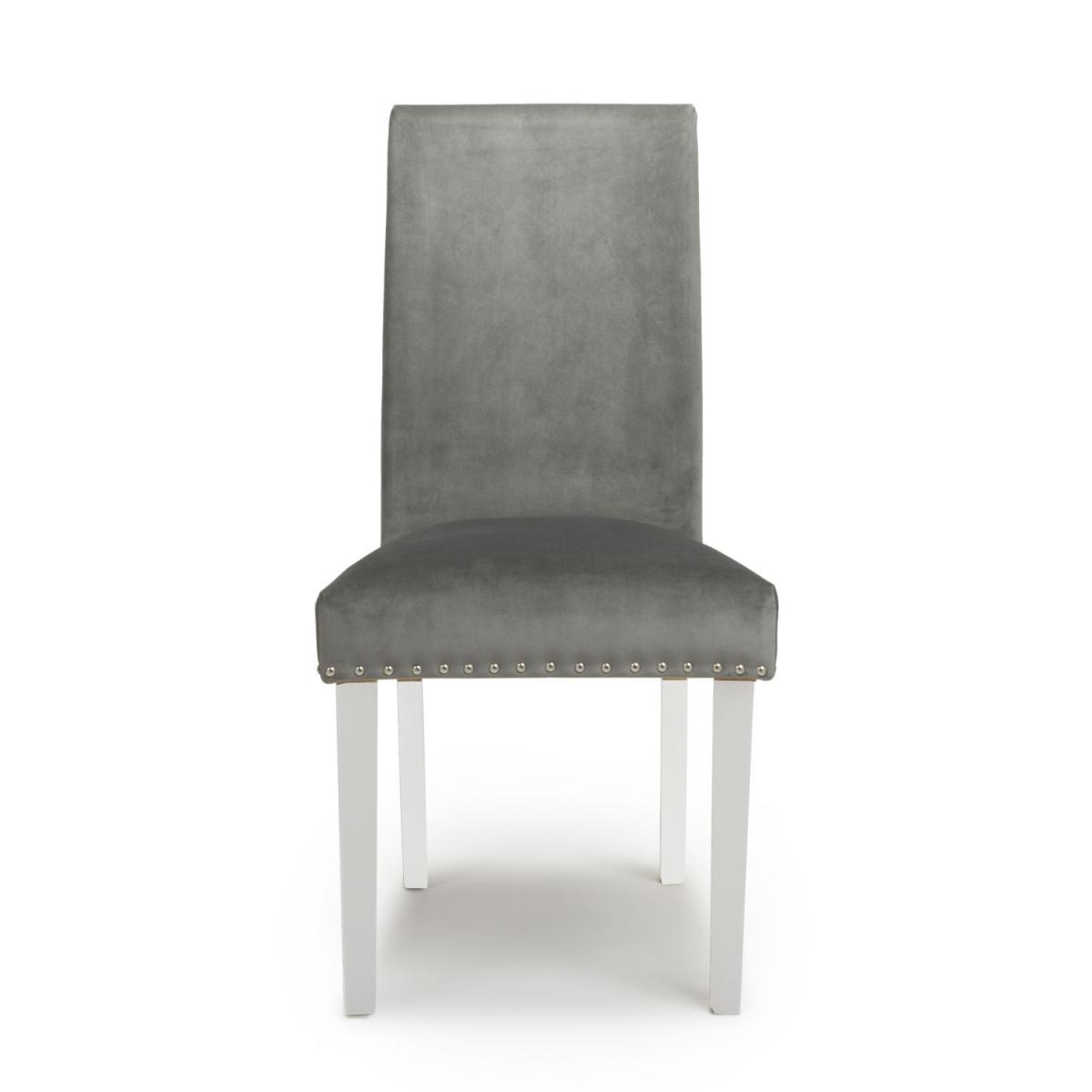 Pair Of Randall Stud Detail Brushed Velvet Grey Dining Chair - Polyester – image 4