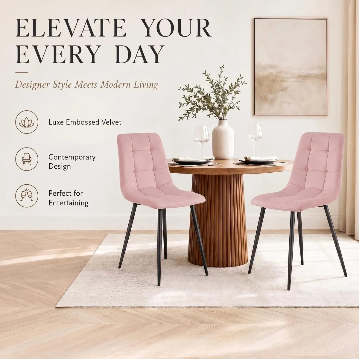 Zurich Embossed Velvet Dining Chair - Pink / 2 – image 4