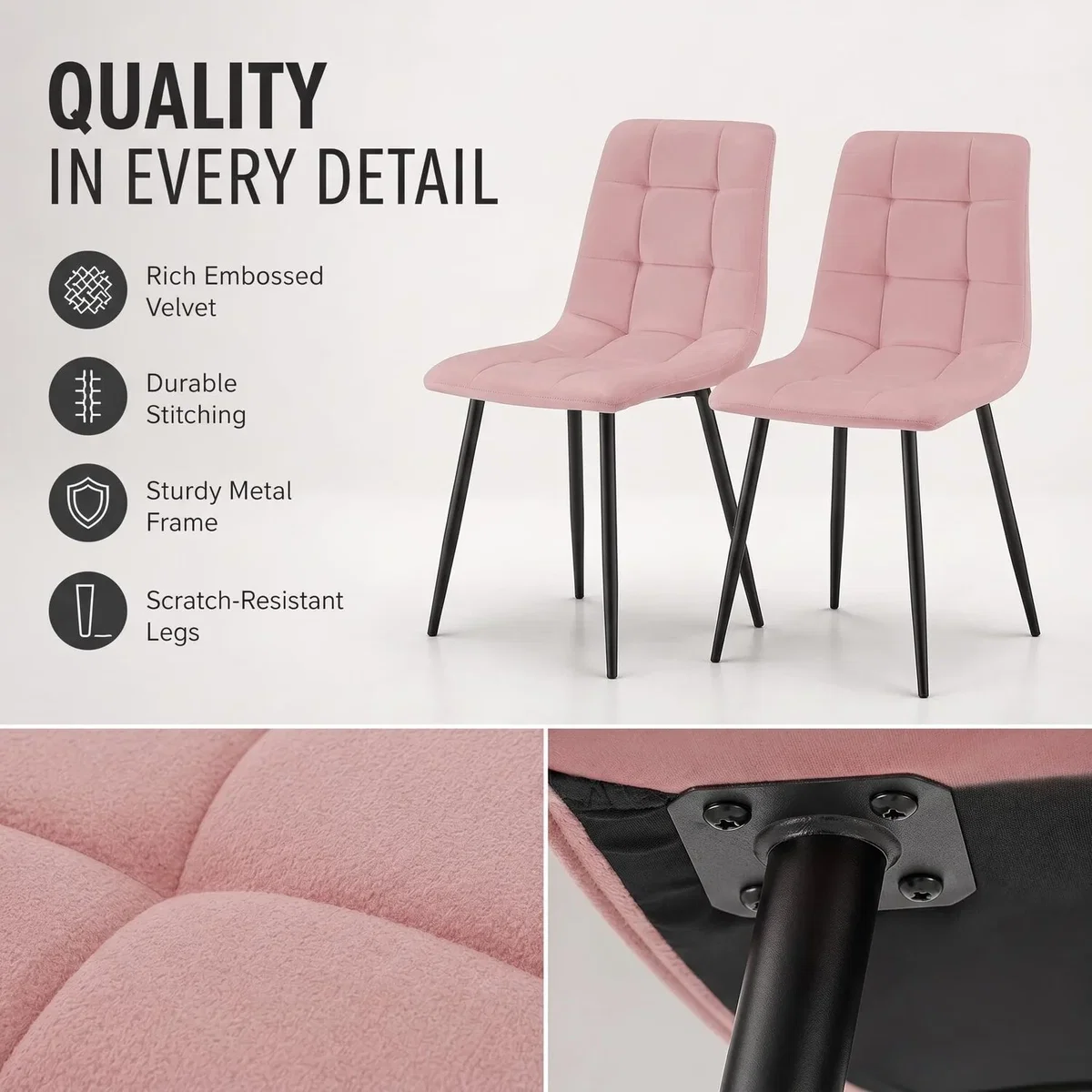 Zurich Embossed Velvet Dining Chair - Pink / 2 – image 7