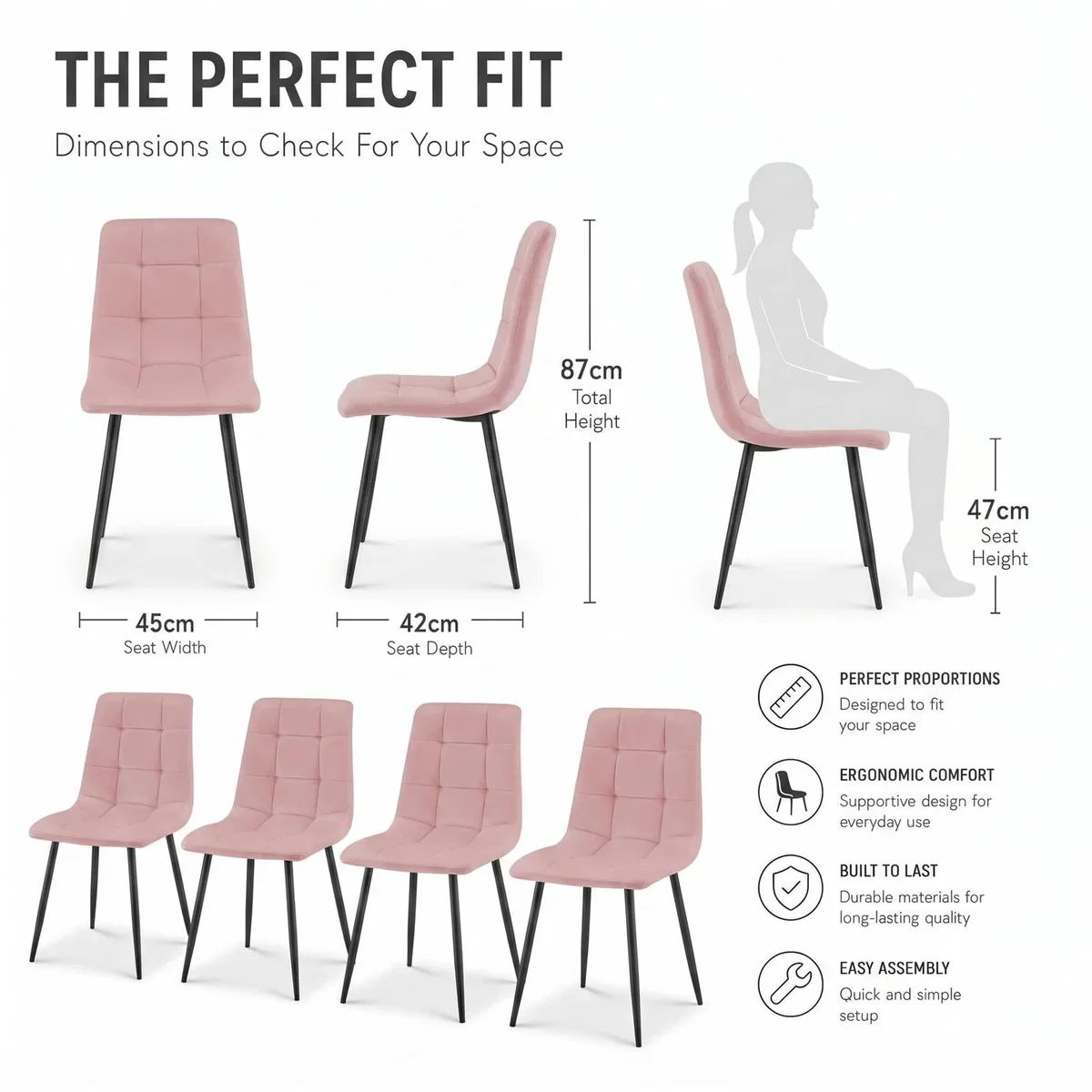 Zurich Embossed Velvet Dining Chair - Pink / 2 – image 8