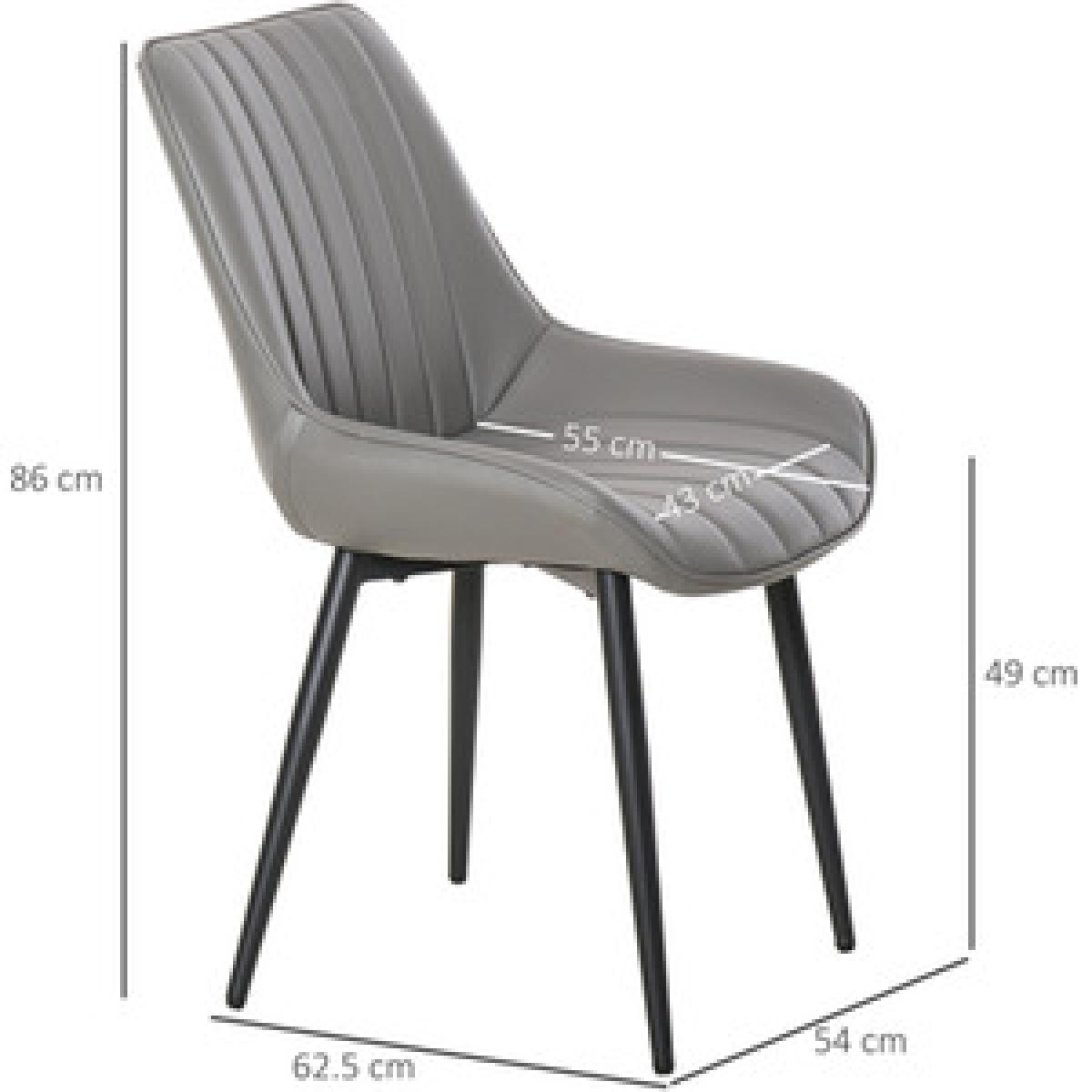 Set Of 2 PU Leather Mid Century Dining Chairs with Steel Legs - Grey – image 2