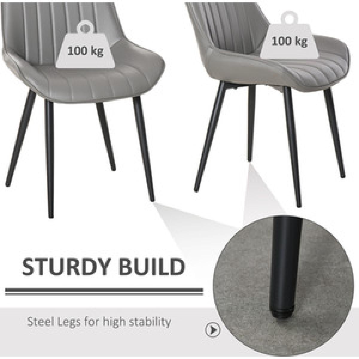 Set Of 2 PU Leather Mid Century Dining Chairs with Steel Legs - Grey – image 3