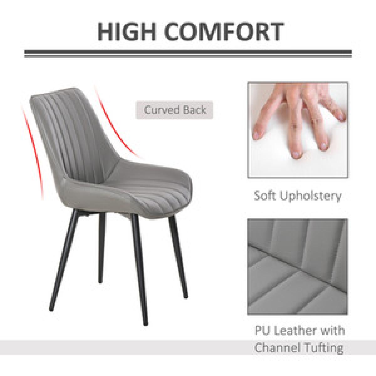 Set Of 2 PU Leather Mid Century Dining Chairs with Steel Legs - Grey – image 4