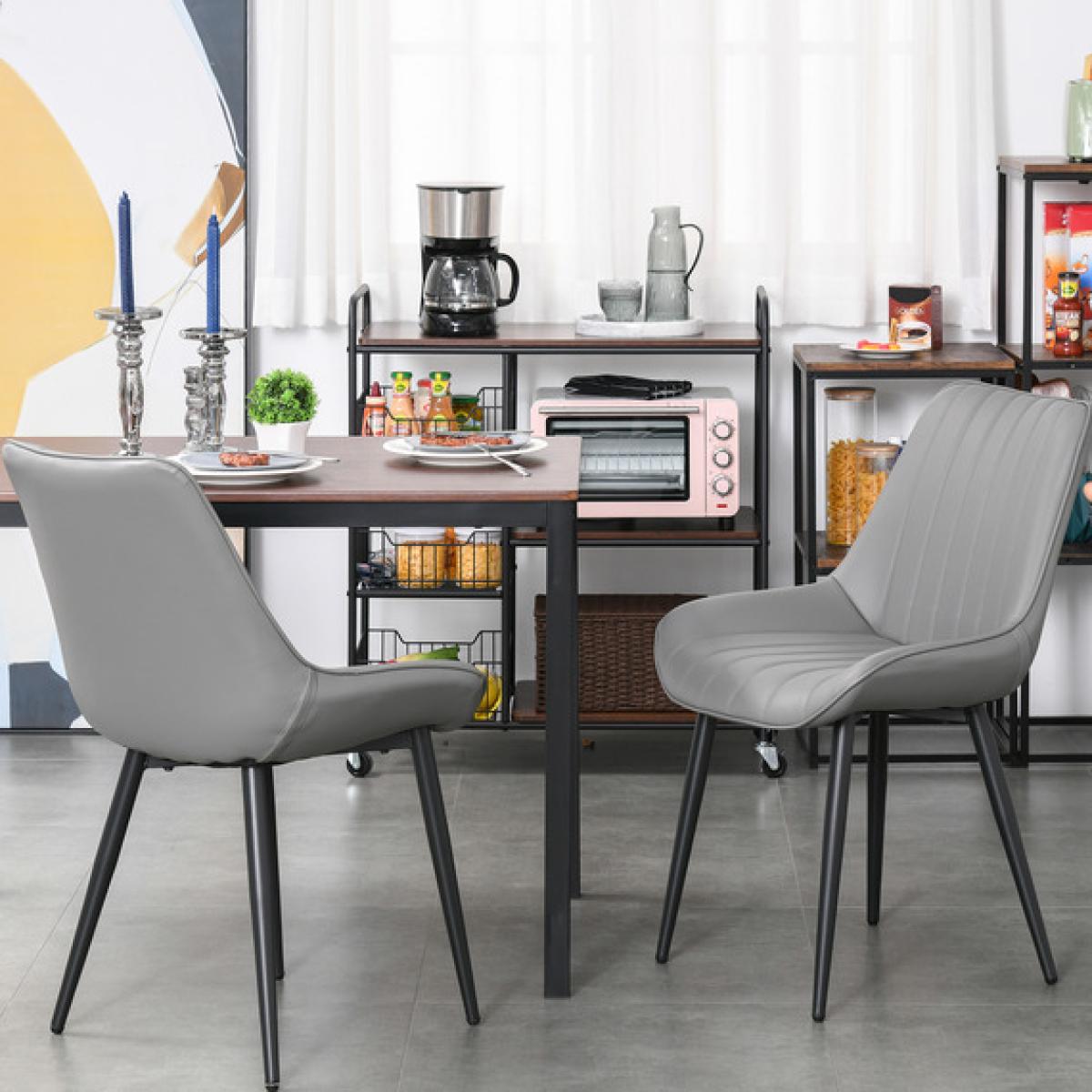 Set Of 2 PU Leather Mid Century Dining Chairs with Steel Legs - Grey – image 1