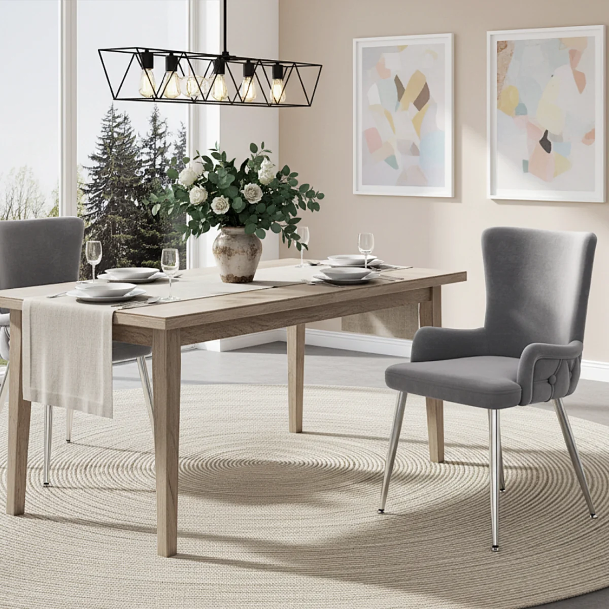 Velvet Dining Chair, Luxurious Lounge Chair with Four Silver-Coloured Metal Legs, Grey, Set of 4 - Grey – image 5