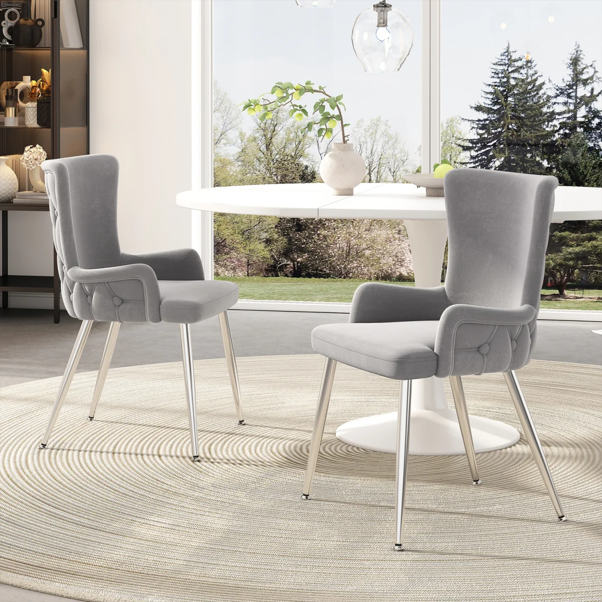 Velvet Dining Chair, Luxurious Lounge Chair with Four Silver-Coloured Metal Legs, Grey, Set of 4 - Grey – image 6