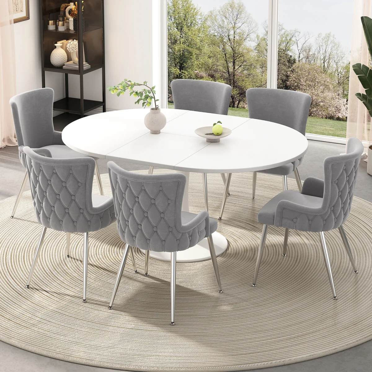 Velvet Dining Chair, Luxurious Lounge Chair with Four Silver-Coloured Metal Legs, Grey, Set of 4 - Grey – image 7
