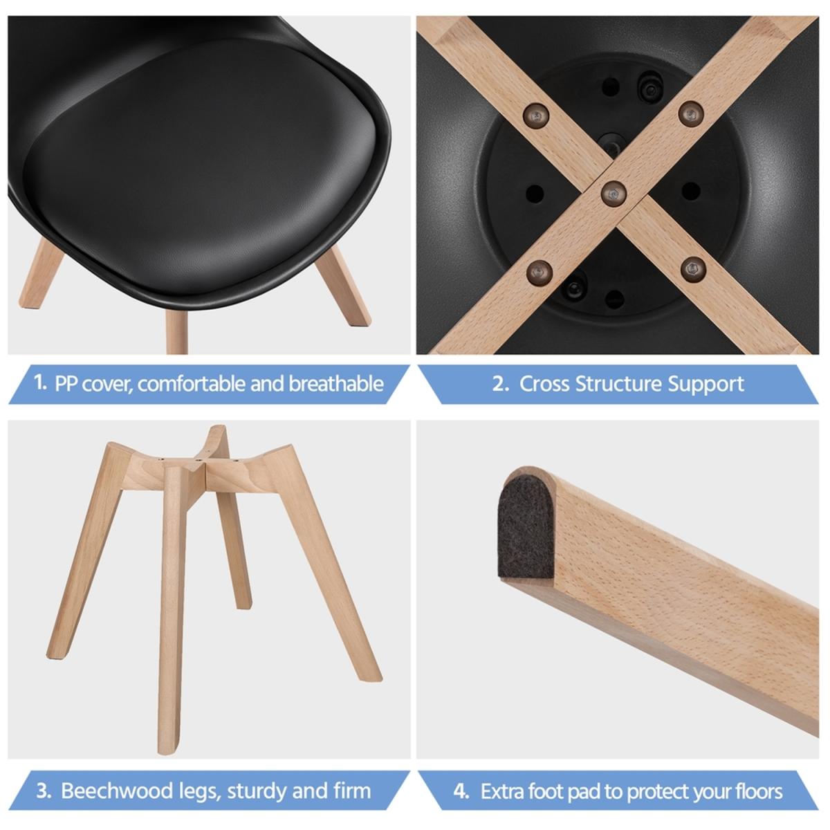 Pack of 4 Modern Soft Padded Dining Chairs - Black – image 3