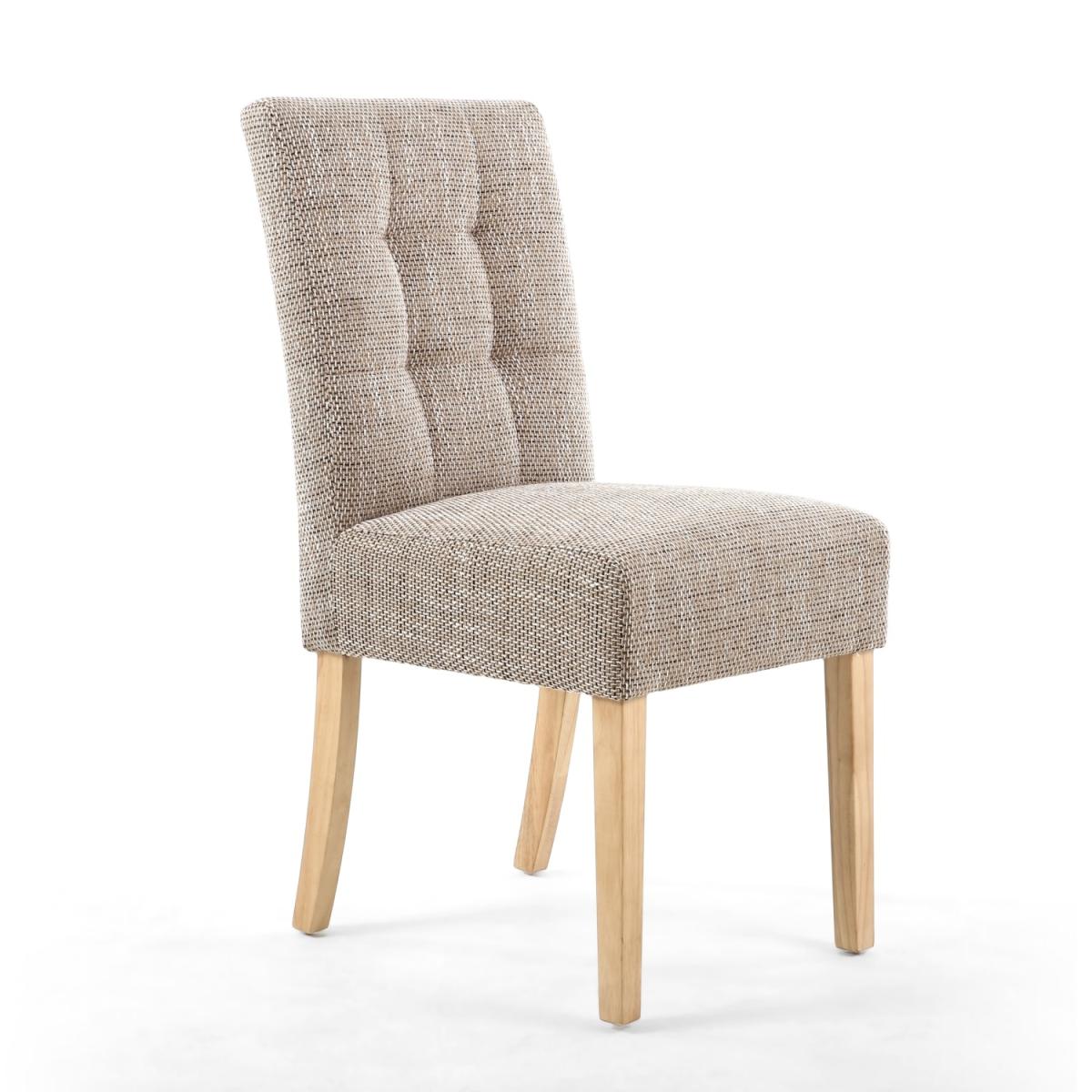 Pair of Moseley Stitched Waffle Tweed Oatmeal Dining Chairs - Tweed Oatmeal / Natural Legs – image 2