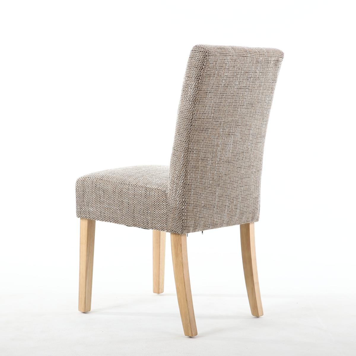 Pair of Moseley Stitched Waffle Tweed Oatmeal Dining Chairs - Tweed Oatmeal / Natural Legs – image 3