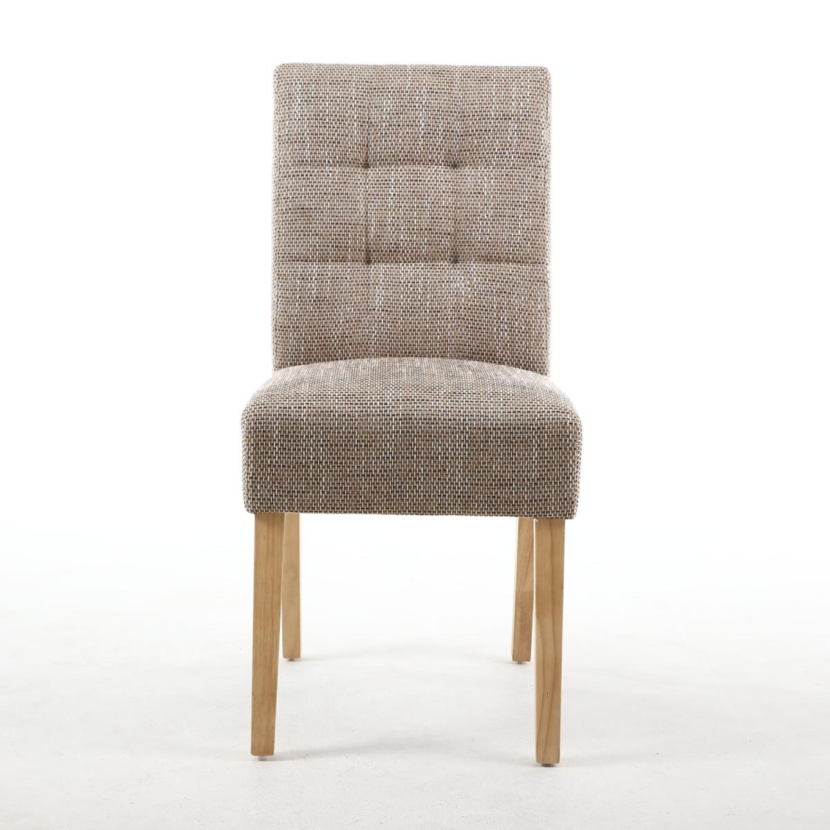 Pair of Moseley Stitched Waffle Tweed Oatmeal Dining Chairs - Tweed Oatmeal / Natural Legs – image 4