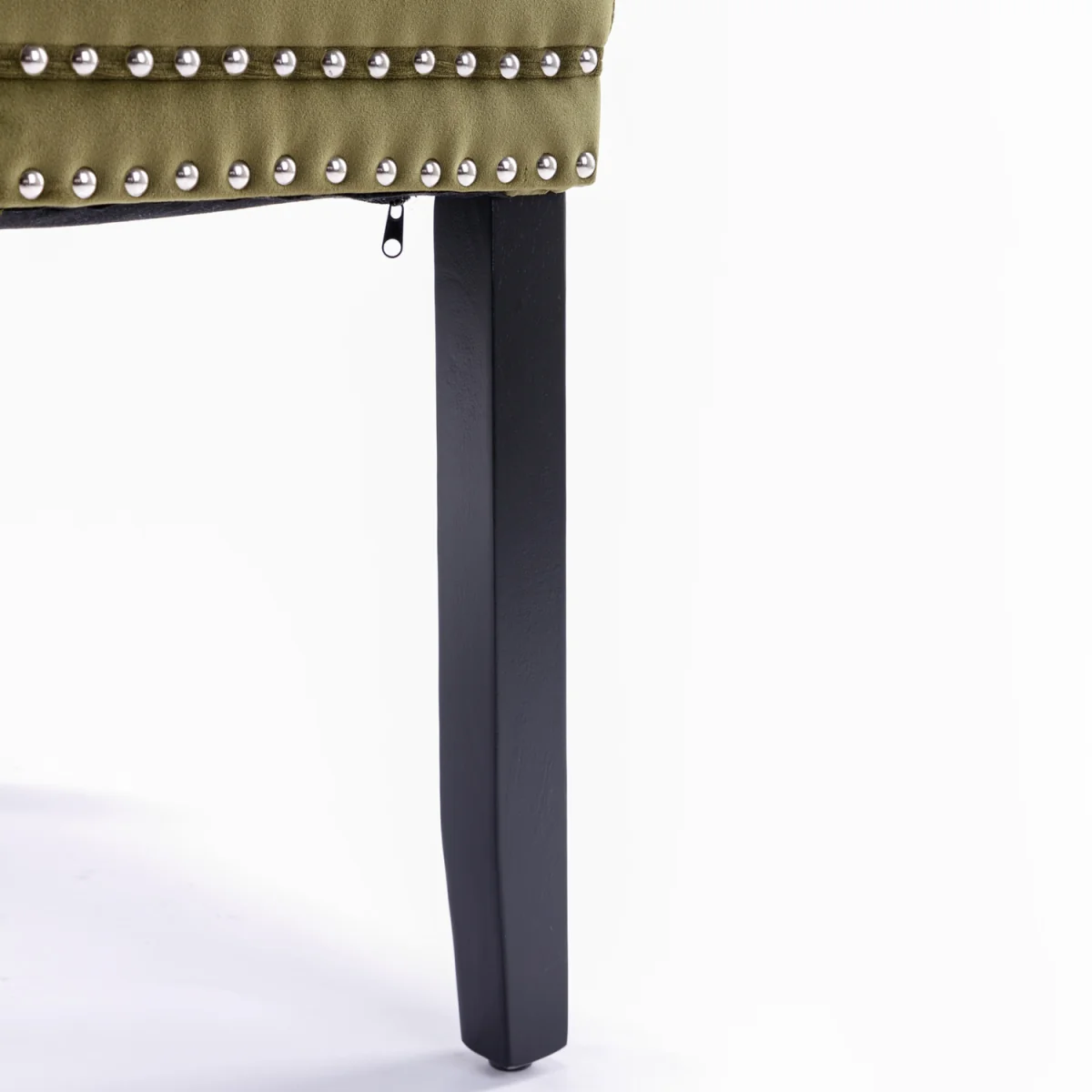 Romsey Set of 2 Velvet Upholstered Dining Chairs with Oak Legs and Knocker Ring Back - Olive Green – image 7