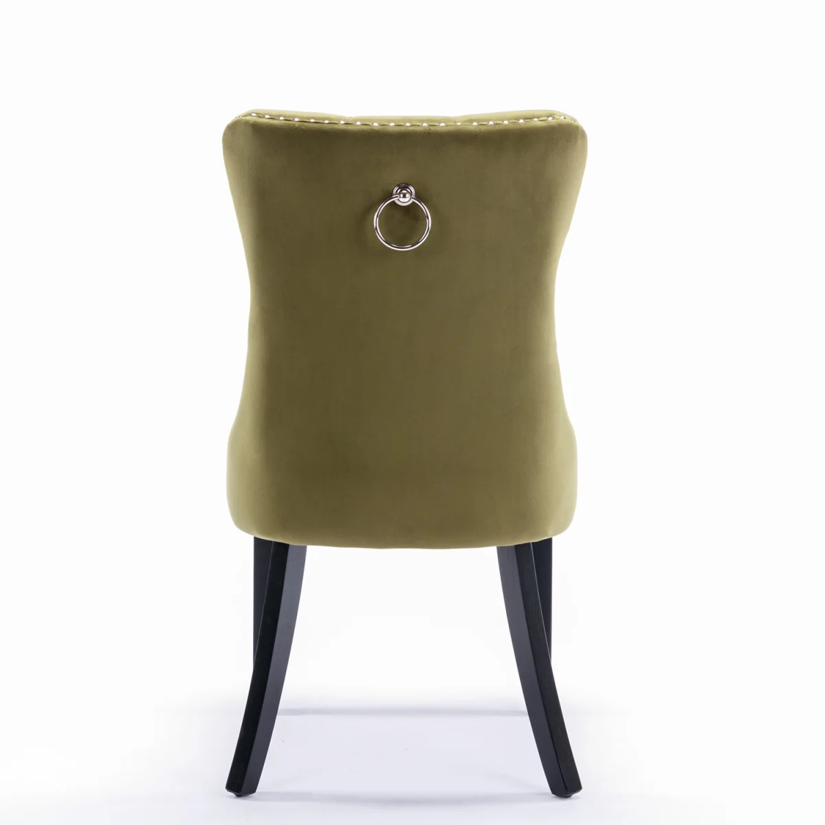 Romsey Set of 2 Velvet Upholstered Dining Chairs with Oak Legs and Knocker Ring Back - Olive Green – image 8