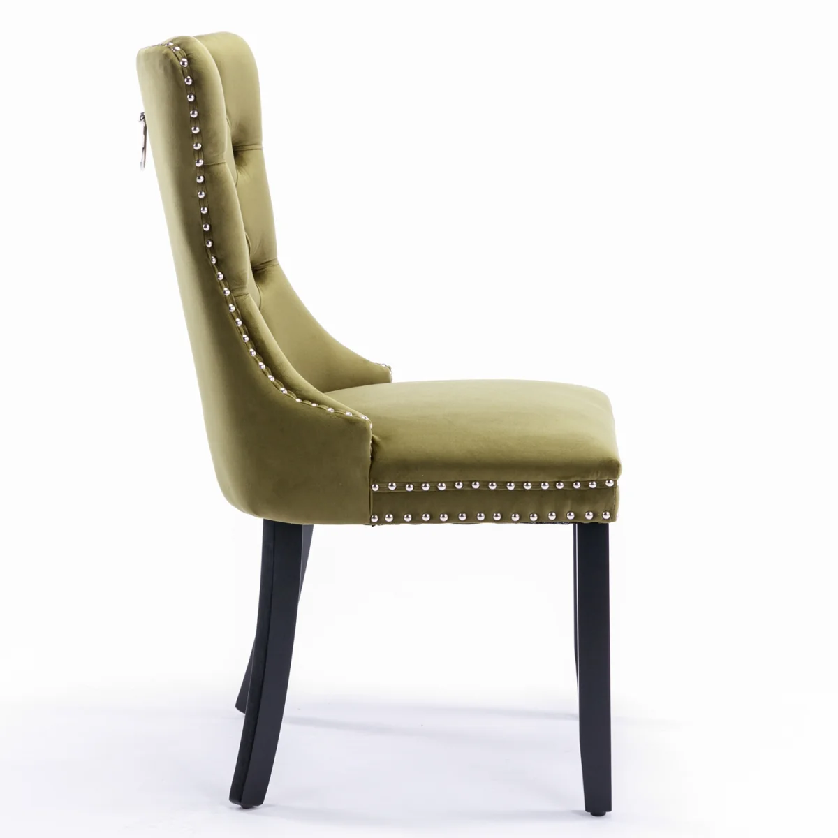 Romsey Set of 2 Velvet Upholstered Dining Chairs with Oak Legs and Knocker Ring Back - Olive Green – image 9