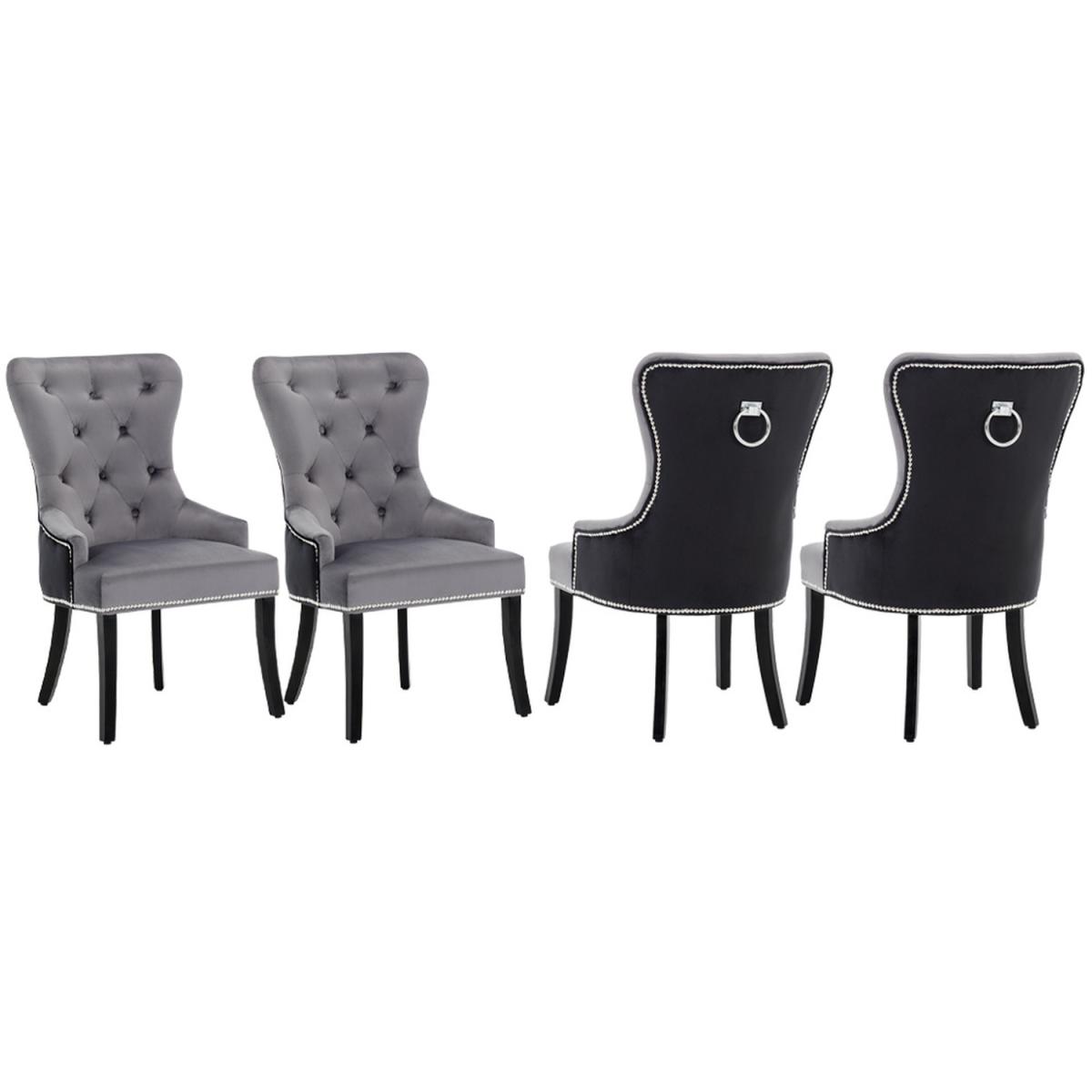 Buttoned High Wingback Dining Chair Set of 4 - Black-Grey – image 2