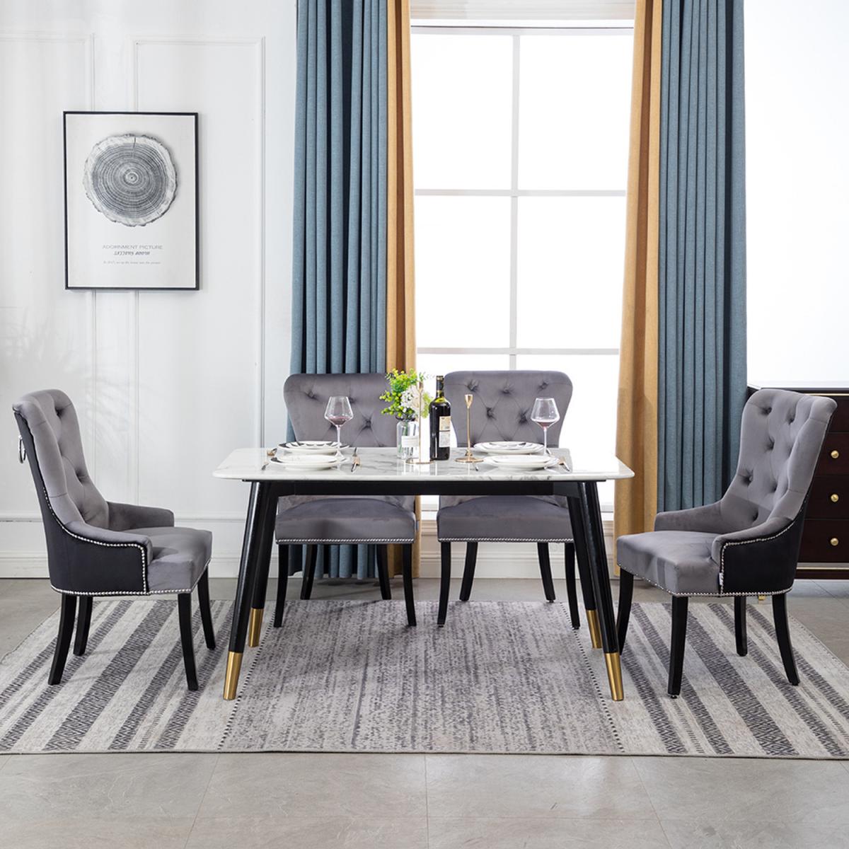 Buttoned High Wingback Dining Chair Set of 4 - Black-Grey – image 1