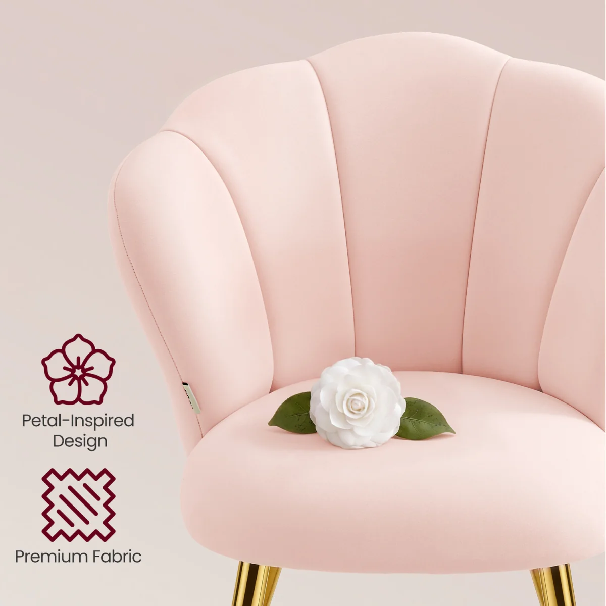 VASAGLE Velvet Dining Chair, Petal Backrest Vanity Seat - Pink – image 4
