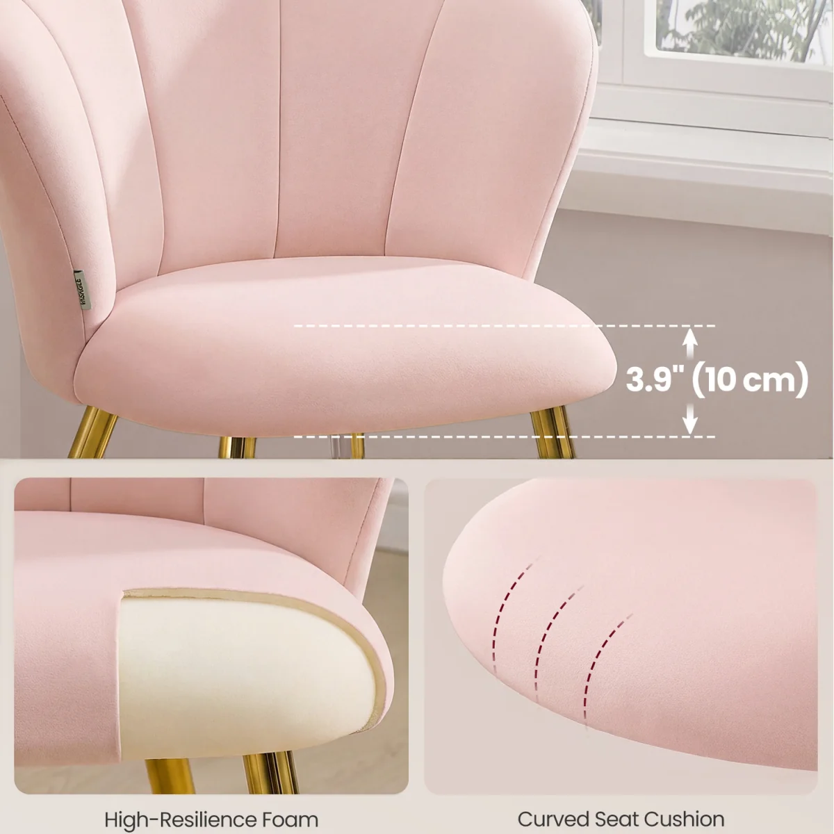 VASAGLE Velvet Dining Chair, Petal Backrest Vanity Seat - Pink – image 5