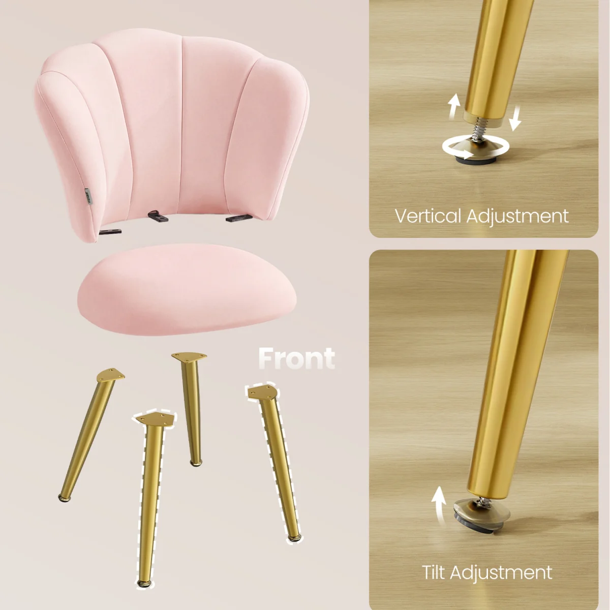 VASAGLE Velvet Dining Chair, Petal Backrest Vanity Seat - Pink – image 7