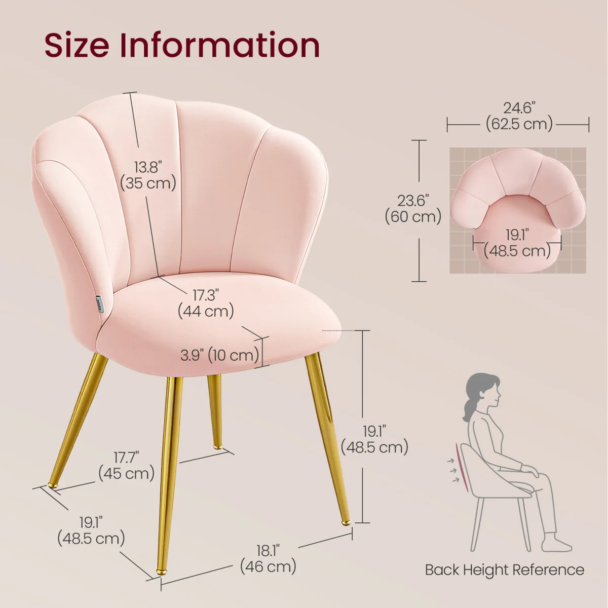 VASAGLE Velvet Dining Chair, Petal Backrest Vanity Seat - Pink – image 8