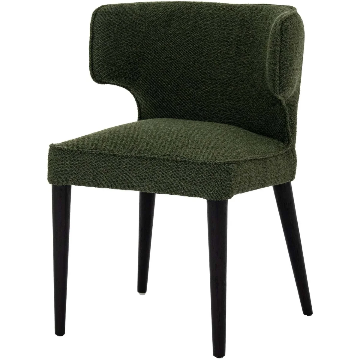 Mirmande Mid-Century Curved Bouclé Dining Chair in Forest Green with Wooden Legs - Green – image 3