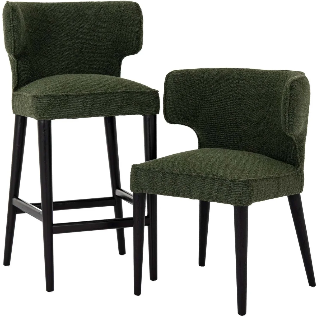 Mirmande Mid-Century Curved Bouclé Dining Chair in Forest Green with Wooden Legs - Green – image 8