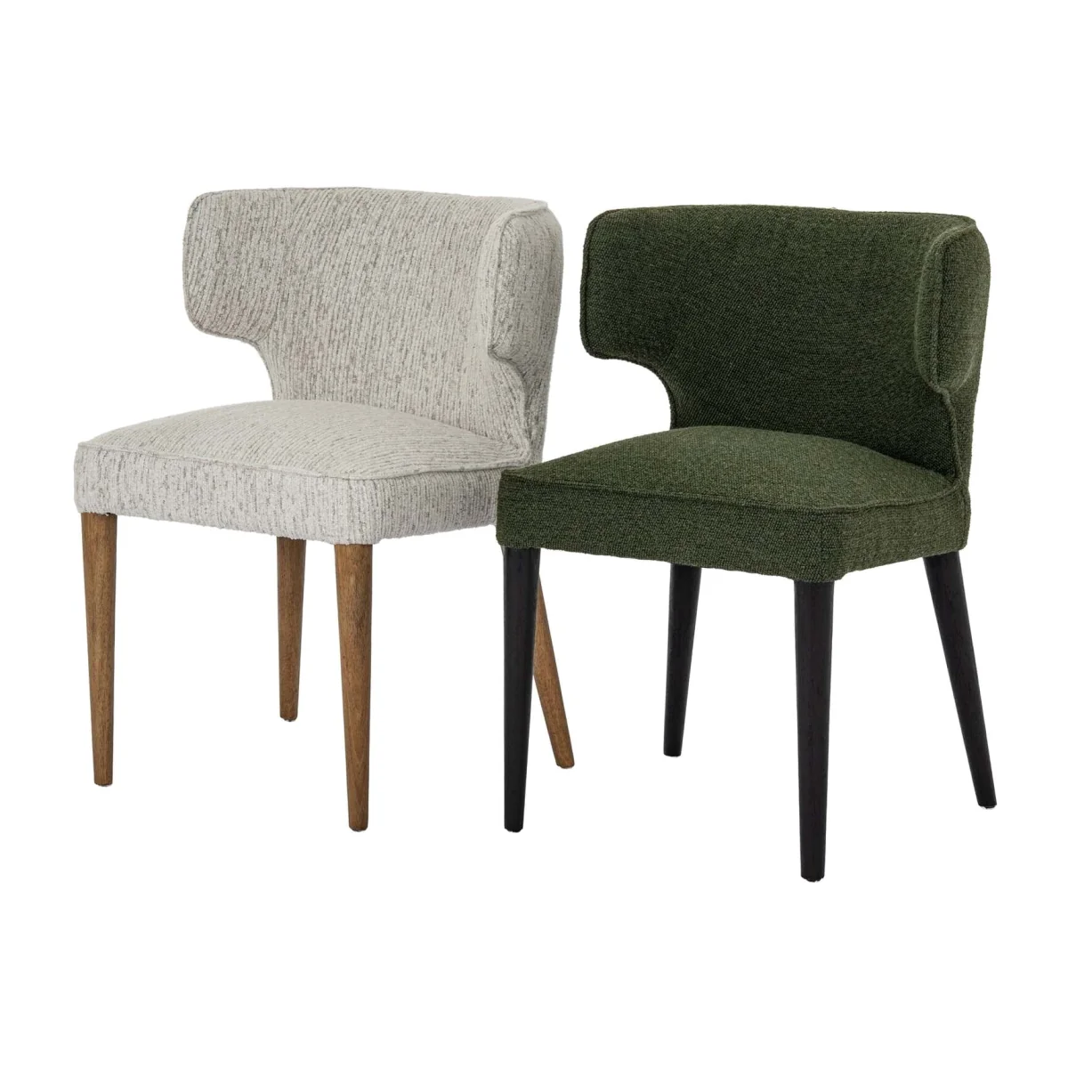 Mirmande Mid-Century Curved Bouclé Dining Chair in Forest Green with Wooden Legs - Green – image 1