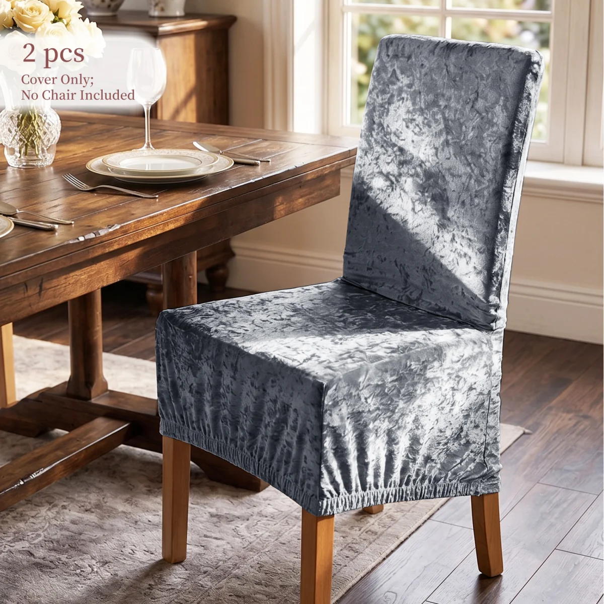 2 Pack Stretch Dining Chair Covers with Elastic Band - Grey – image 2
