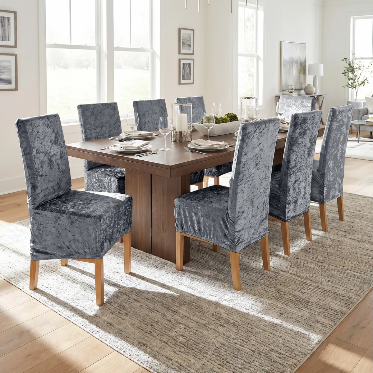2 Pack Stretch Dining Chair Covers with Elastic Band - Grey – image 11