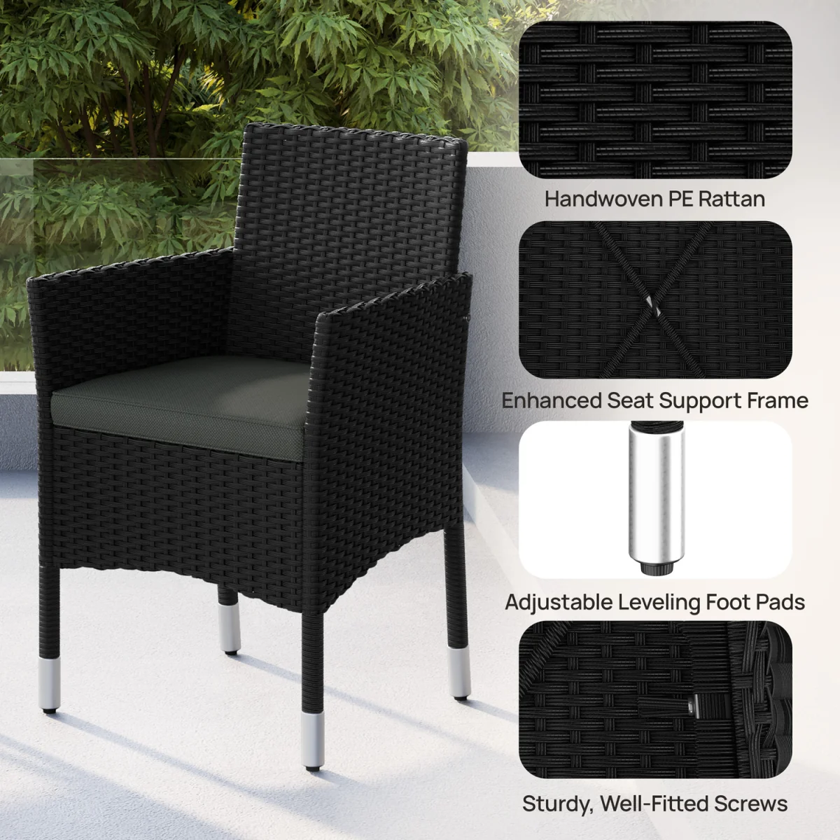Yaheetech Rattan Patio Dining Chairs (Set of 2) - Black – image 4