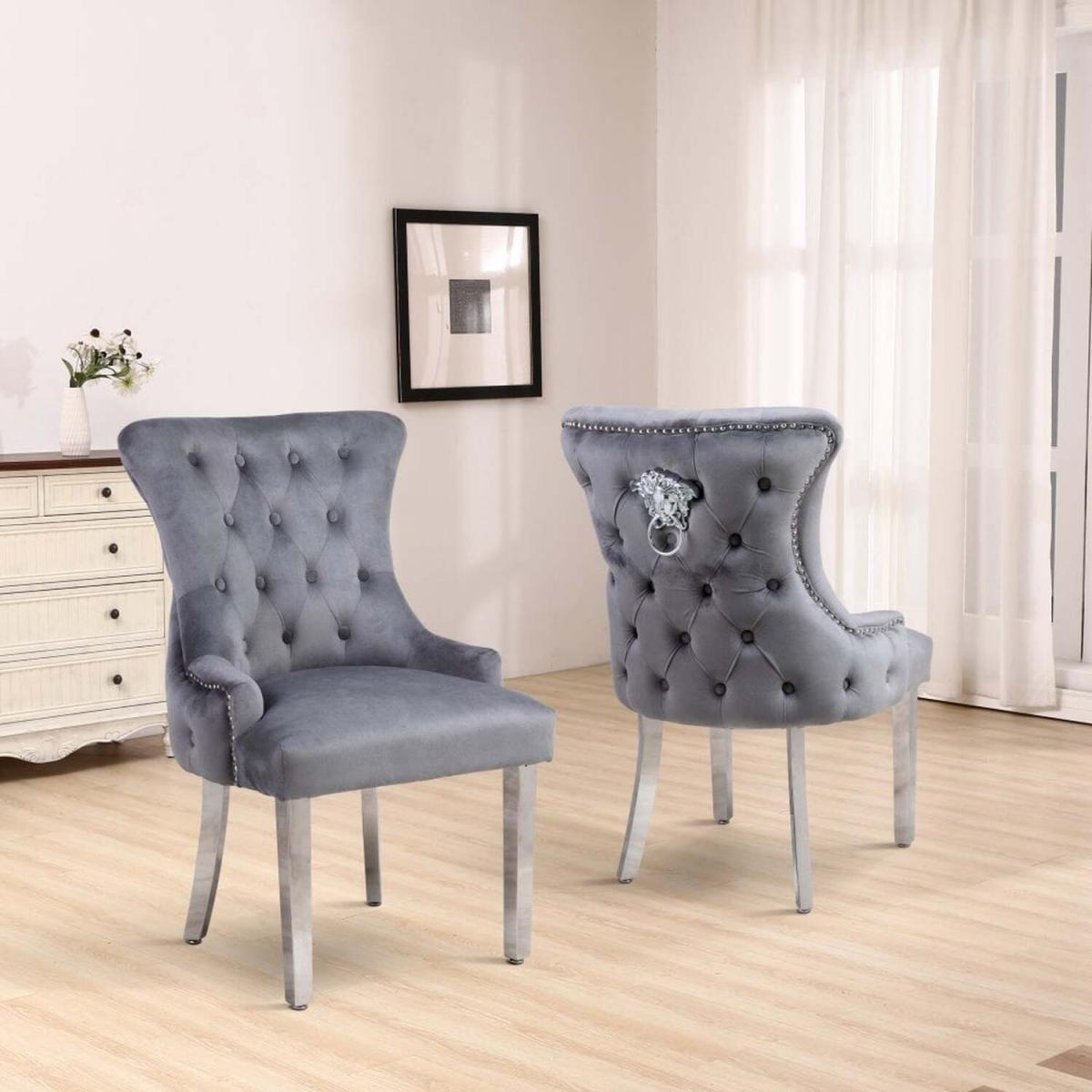 Neo Studded and Tufted Velvet Dining Chair - Cream – image 3